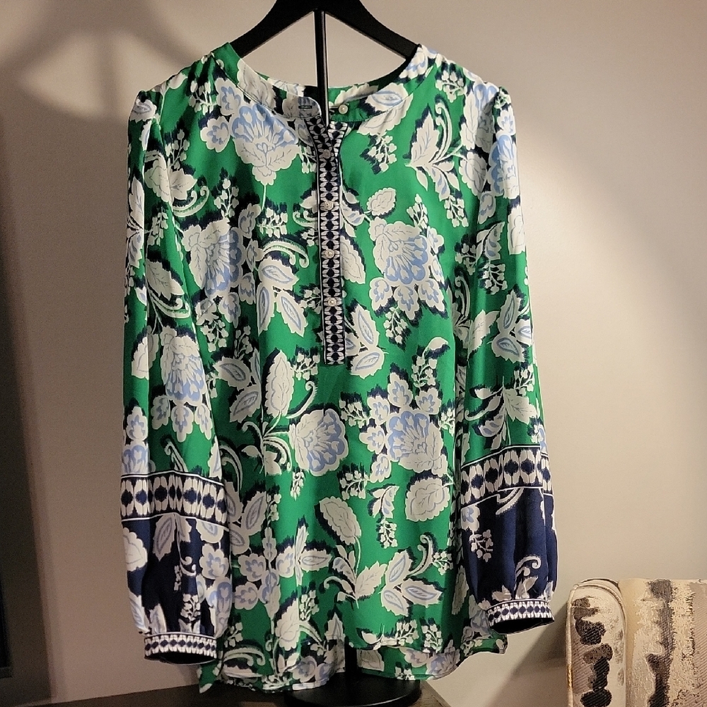 Talbots Green and Blue Floral Blouse